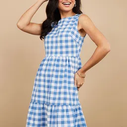 Styli Checked Tiered Knee Length Dress-picture-34