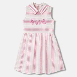 ELLE Girls Striped Shirt Collar Cotton Flared Peplum Dress-picture-49