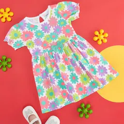 Pantaloons Baby Infants Girls Floral Printed Puffed Sleeves Cotton Fit and Flare Dress-picture-21