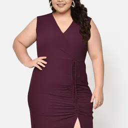 wild U Plus Size Ruched Front Slit Dress image 1