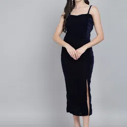 VAARARO Shoulder Strap Velvet Sheath Midi Dress image 1