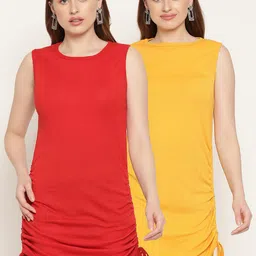 Miaz Lifestyle Women Red & Yellow Scuba Sheath Mini Dress-image-34