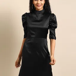DODO & MOA Mock Neck Satin Sheath Dress image 1