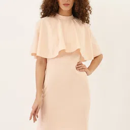 DODO & MOA Women Peach Solid High Neck Sheath Dress-picture-29