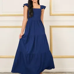 Styli Square Neck Smocked Ruffle Sleeves Tiered Maxi Dress-image-6