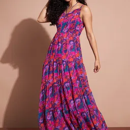 Deewa Floral Printed Tiered Georgette Maxi Dress-picture-21