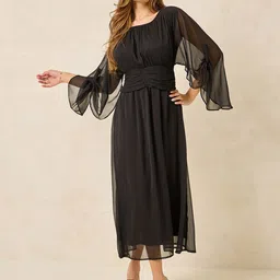 Styli Flared Sleeve Round Neck Maxi Midi Dress-picture-28
