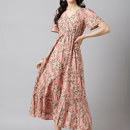 DECKEDUP Women Pink Floral Midi Dress-image-80