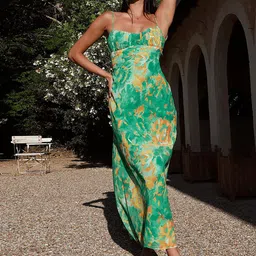LULU & SKY Floral Printed Shoulder Straps Cut Out Maxi Dress image 1