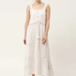 DIVYANK Off White Cotton Maxi Dress image 1