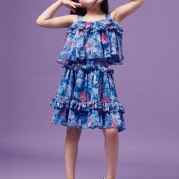 pspeaches Girls Floral Printed Ruffled Chiffon Fit & Flare Dress-picture-29