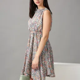 SHOWOFF Women Olive Green Ethnic Motifs Chiffon Dress-picture-13
