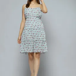 DENNISON Blue Floral Tiered Georgette Dress-picture-0