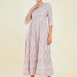 Soch Floral Printed Sequined Tiered Modal Maxi Ethnic Dress-image-89
