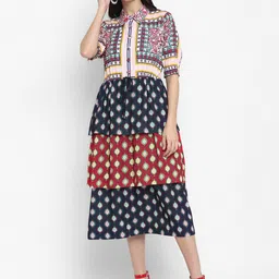 BLANC9 Ethnic Motifs Layered A-Line Midi Dress-picture-32