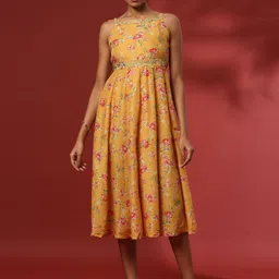 Abhishti Women Floral Printed Shoulder Straps Fit and Flare Dress-image-11
