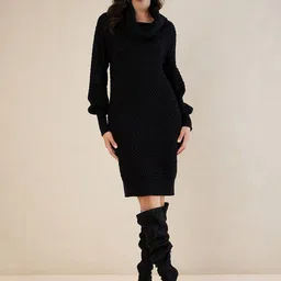 FEMMELLA Self Design Elongated Cuff Detail Pure Cotton Sheath Dress-picture-30