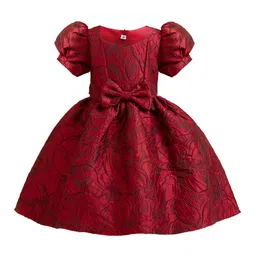 StyleCast Girls Red Floral Printed Puff Sleeve Bow Balloon Dress-picture-24