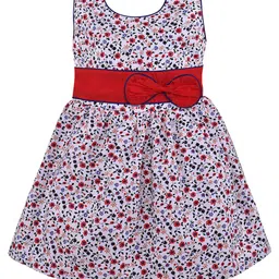 Wish Karo Off White & Red Floral Cotton Fit & Flare Dress-image-95