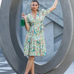 JISORA V-Neck Puff Sleeves Floral Printed Dress-picture-24