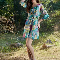 Athena Printed Round Neck Tie-Ups A-Line Dress-picture-28