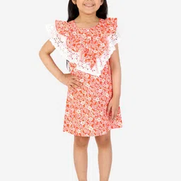 White Dahlia kids Orange Floral A-Line Dress-picture-40