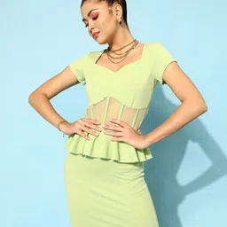 STREET 9 Women Attractive Lime Green Solid Dress-image-60