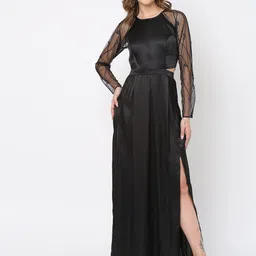 MISH Black Embellished Round Neck Cut-Outs Fit & Flare Maxi Dress-picture-19