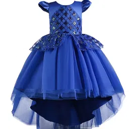 StyleCast Girls Blue Embellished Puff Sleeves Ruffles Detail Fit and Flare Dress-image-5