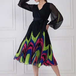 Antheaa Women Puff Sleeve Midi Wrap Dress-picture-31