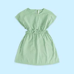 Pantaloons Junior Girls Green Striped Waisted Cotton Dress image 1