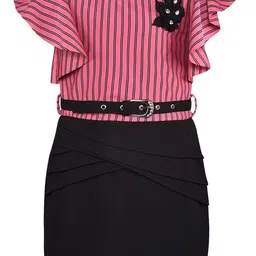 Wish Karo Girls Striped Flutter Sleeves Cotton Sheath Dress-image-33