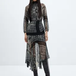 MANGO Handkercheif Print Asymmetric Hem Semi-Sheer Midi Dress-picture-33