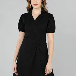 Golden Women Kite Solid Black Wrap design Dress-image-56
