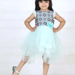 Toy Balloon kids Girls Floral Printed Hi- Low Fit & Flare Net Dress-picture-31