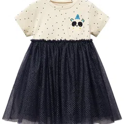 StyleCast Beige Polka Dot Printed Embellished Cotton T-shirt Dress-picture-7