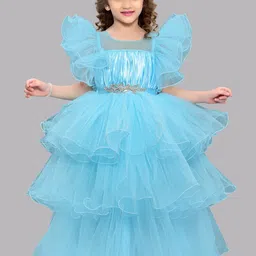 Pink Chick Girls Flutter Sleeves Layered Net Gown Maxi Dress-picture-51