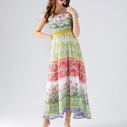 JC Collection Floral Printed Square Neck Puff Sleeve Pleated Fit & flare Maxi Dress-picture-34