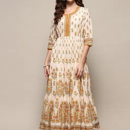 Biba Ethnic Motifs Printed Notched Neck Maxi Dress-image-54