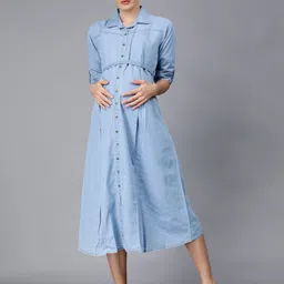 NIGHTSPREE Cotton Maternity Shirt Maternity Midi Dress-picture-29