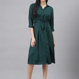 Latin Quarters Cuffed Sleeves Tie Up Shirt Midi Dress image 1