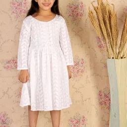 VASTRAMAY Girls White Chikankari Cotton Ethnic Dress-picture-14