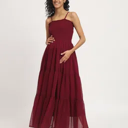 angloindu Shoulder Straps Maternity Maxi Dress-image-57
