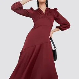 Styli Burgundy Women Midi Dress-picture-31