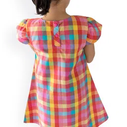 Campana Multicoloured Checked Pure Cotton A-Line Dress image 2