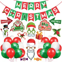 zyozique Red, Green Merry Christmas Decorations Banner, Photo Booth Props, Balloons (Set of 42) image 1