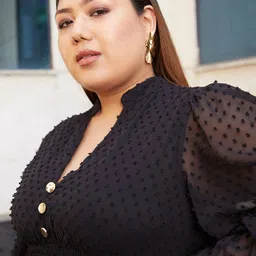 CURVE BY KASSUALLY Puff Sleeve Georgette Fit & Flare Dress image 2