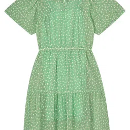 Budding Bees Girls Polka Dot Printed V-Neck Georgette Fit & Flare Dress image 2