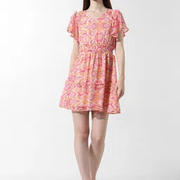 ONLY Onlameba Abstract Printed V-Neck Flared Sleeves Chiffon Fit & Flare Dress image 2