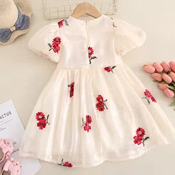 INCLUD Girls Embroidered Puff Sleeve Fit & Flare Dress image 4